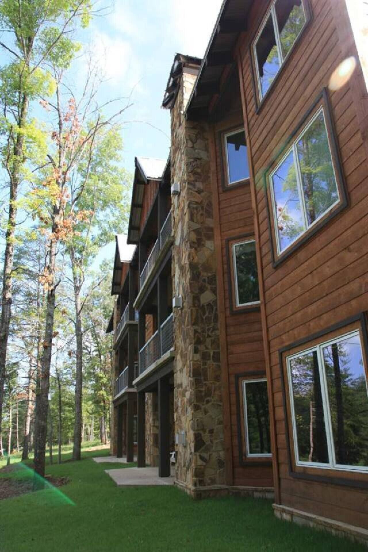 Stone and timber exterior of Trout Hill Condo 702